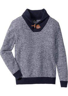 Пуловер Regular Fit с шалевым воротом (темно-синий) Bonprix