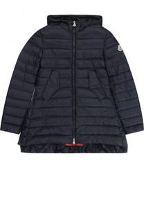 Стеганое пуховое пальто с капюшоном и оборкой Moncler Enfant