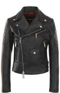 Приталенная кожаная куртка с косой молнией Dsquared2