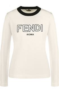 Шерстяной пуловер с круглым вырезом и логотипом бренда Fendi
