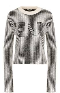 Шерстяной пуловер с круглым вырезом и логотипом бренда Fendi