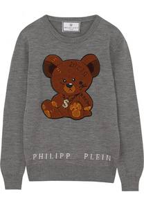 Шерстяной пуловер с вышивкой и аппликацией Philipp Plein
