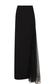 Однотонная юбка-макси с прозрачной вставкой Lanvin