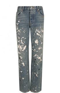 Джинсы прямого кроя с потертостями и принтом Helmut Lang