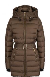 Стеганый пуховик с капюшоном и поясом Burberry