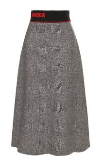 Шерстяная юбка-миди с контрастным широким поясом Fendi