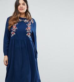 Платье миди с длинными рукавами и вышивкой Alice & You - Темно-синий