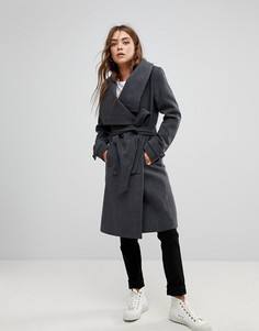 Пальто с воротником-стойкой и поясом Soaked In Luxury - Серый
