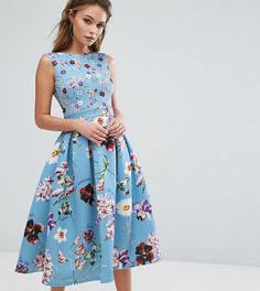 Платье миди с цветочным принтом и юбкой-клеш True Violet Debutante - Мульти