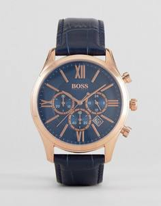 Часы с темно-синим кожаным ремешком и хронографом BOSS By Hugo Boss 1513320 Ambassador - Синий