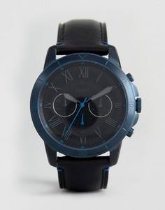 Часы-хронограф с черным кожаным ремешком Fossil FS5342 Grant - Черный