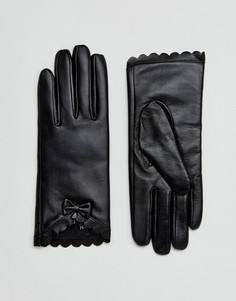 Перчатки из натуральной кожи с фигурной отделкой и бантом Barneys - Черный Barneys Originals