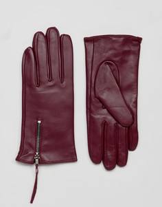Перчатки из натуральной кожи с молнией Barneys - Красный Barneys Originals