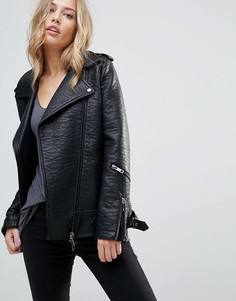 Длинная байкерская куртка из фактурной искусственной кожи Urbancode - Черный