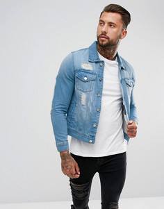 Светлая джинсовая куртка с рваной отделкой Hoxton Denim - Синий