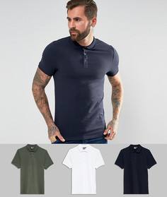 Набор из 3 трикотажных поло обтягивающего кроя ASOS - СКИДКА - Мульти