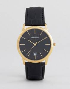 Часы с черным кожаным ремешком Sekonda 1370 - Черный