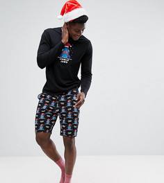 Новогодний пижамный комплект с принтом акул ASOS Christmas - Черный