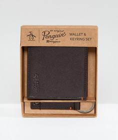 Коричневый бумажник и брелок для ключей Original Penguin - Коричневый