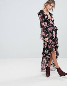 Платье с запахом и принтом роз Miss Selfridge - Мульти