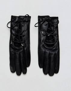 Кожаные перчатки со шнуровкой ALDO - Черный