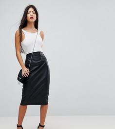 Юбка-карандаш из искусственной кожи с завышенной талией ASOS PETITE Sculpt Me - Черный