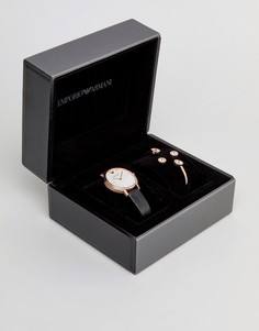 Подарочный набор с часами, серьгами и браслетом Emporio Armani AR80011 - Черный
