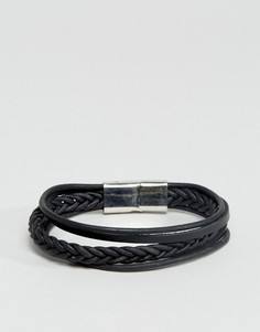 Черный кожаный плетеный браслет ASOS - Черный