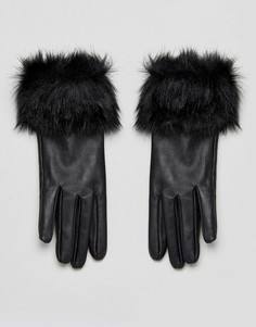 Кожаные перчатки с отделкой из искусственного меха Urbancode - Черный