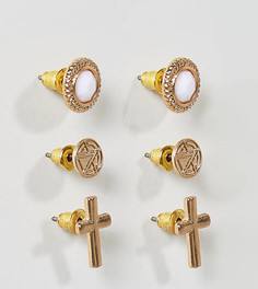 Набор из 3 пар золотистых серег с камнями Chained & Able - Золотой