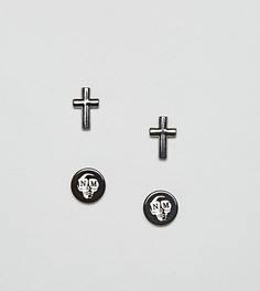 Набор из двух пар серег с крестом и логотипом Noose & Monkey - Черный