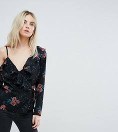 Лонгслив на бретельках с открытыми плечами и цветочным принтом Fashion Union Petite - Черный