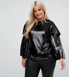 Блузка с пайетками и оборками на рукавах Fashion Union Plus - Черный