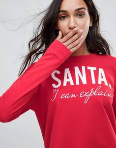 Новогодний свитшот с надписью Santa I Can Explain Only - Красный