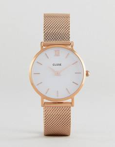 Золотисто-розовые часы с сетчатым ремешком CLUSE CL30013 Minuit - Золотой