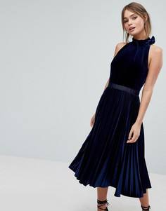 Бархатное платье миди с плиссировкой Ted Baker - Синий