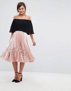 Плиссированная юбка миди с зигзагообразной отделкой Ted Baker - Розовый