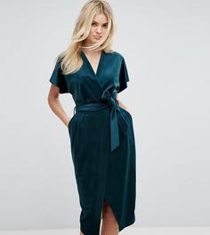 Бархатное платье с запахом и широкими рукавами Closet London Premium - Зеленый