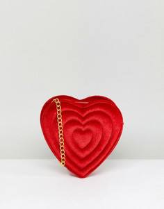 Бархатная сумка-сердце с тисненой надписью Love Monki - Красный