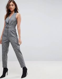 Комбинезон в клетку с корсетной отделкой River Island - Серый