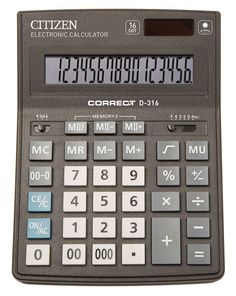 Калькулятор CITIZEN D-316 Black двойное питание