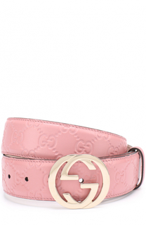 Кожаный ремень с тиснением Signature и фигурной пряжкой Gucci