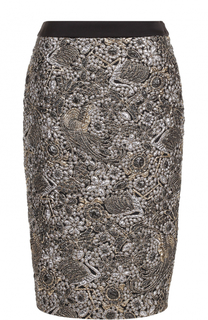 Жаккардовая юбка-миди с контрастным поясом Escada