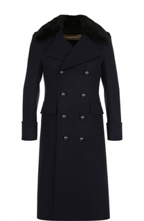 Двубортное шерстяное пальто с меховым воротником Burberry