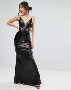 Платье макси с вырезами и сеточкой Forever Unique - Черный