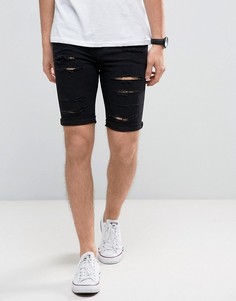 Черные выбеленные облегающие джинсовые шорты с рваной отделкой New Look - Черный