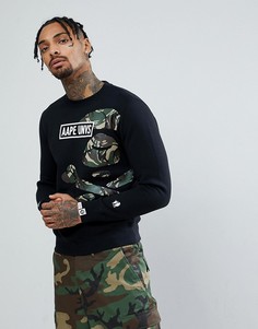 Свитшот с камуфляжным логотипом AAPE By A Bathing Ape - Черный