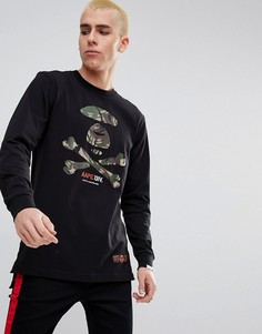 Удлиненный лонгслив с камуфляжным логотипом AAPE By A Bathing Ape - Черный