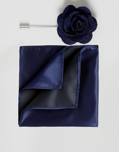 Булавка на лацкан с цветком и платок для пиджака Gianni Feraud - Темно-синий