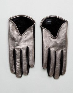 Серебристые кожаные перчатки с эффектом металлик ASOS - Серебряный